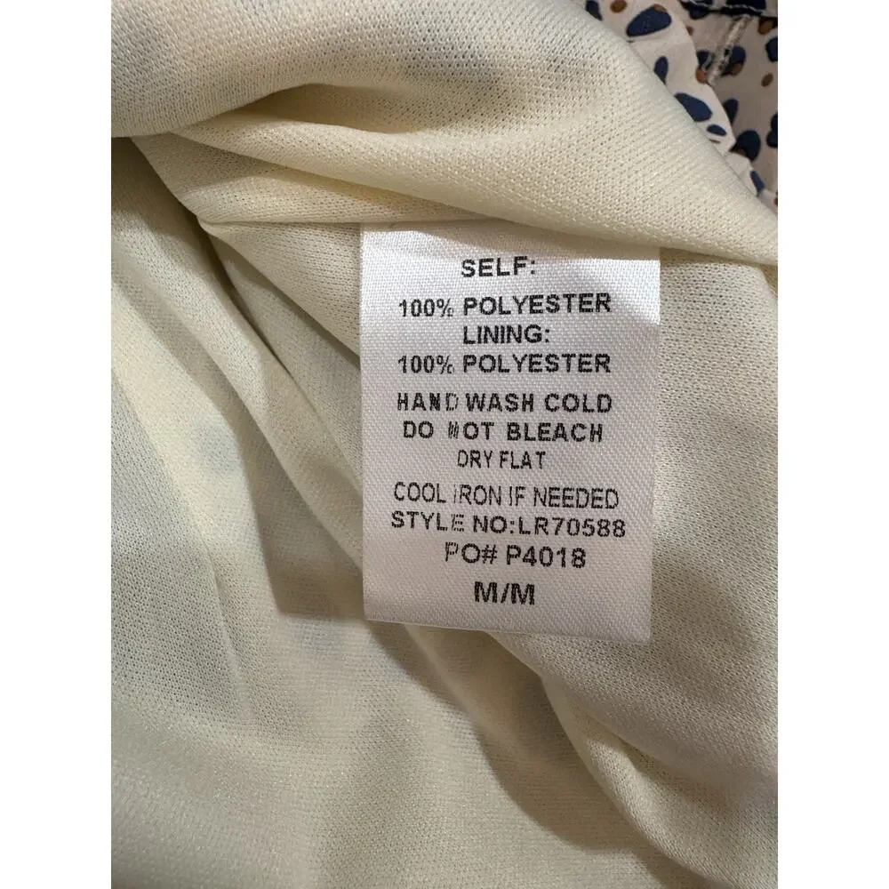 Main Strip Leopard Print Romper Size M Tie Waist Long Sleeve V Neck Boho Mini - Picture 8 of 9